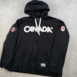 Hudsons Bay Canada Olympics Hoodie Men XL Black Full Zip Maple Leaf Jacket